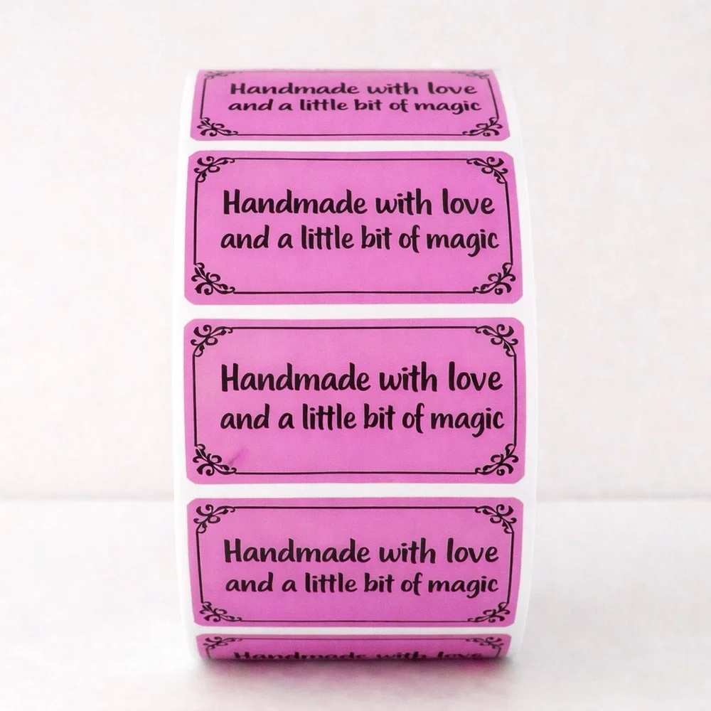 2 x 1 Inch Handmade With Love Stickers – 100 Pack Boutique Packaging Labels